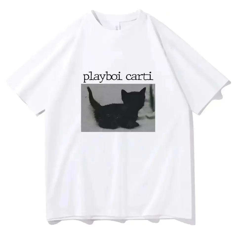 Playboi Carti Oversized хип-хоп футболки с милым котом Harajuku футболка с принтом обычные мужские топы качественная футболка рэпера