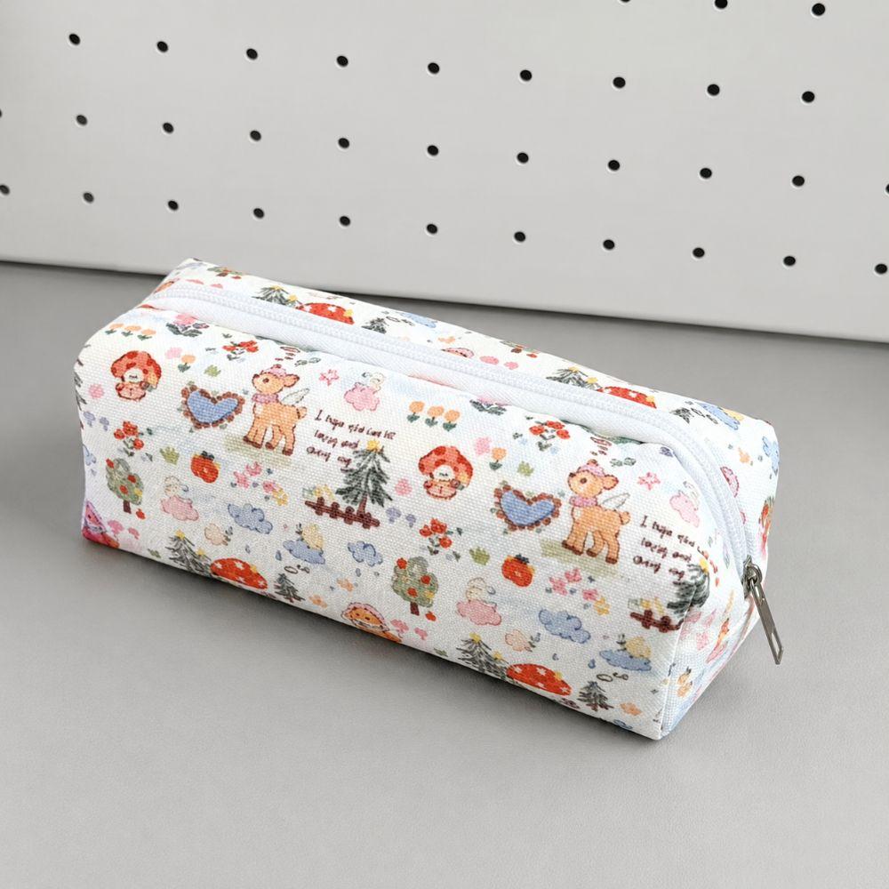 Large Capacity Deer Print Pencil Case Zipper Pen Pouch New Kids Stationery Bag Student School Use