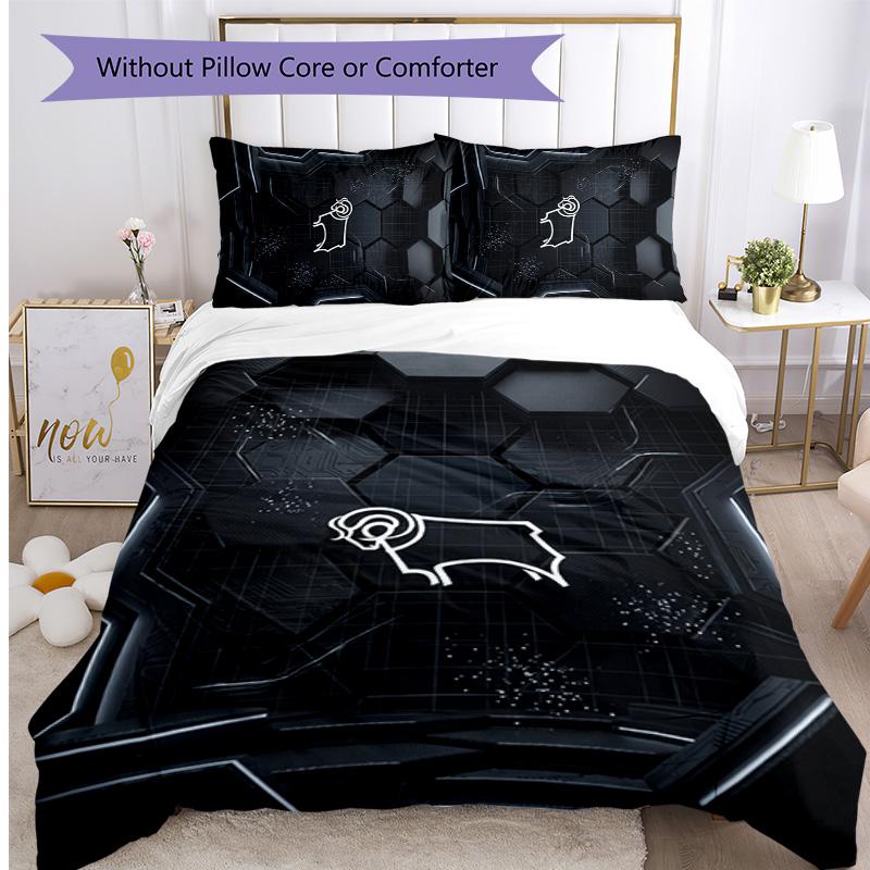 Derby County Football Printed 3 Pieces Bedding Set, Comfortable Skin Friendly Bedroom Duvet Cover Set
