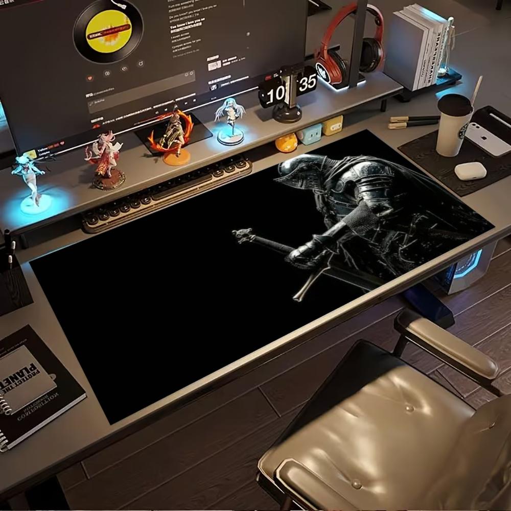 Large Gaming Mouse Pad Dark Knight Warrior Print Anti Slip Rubber Desk Mat Stitched Edge Keyboard Pad For Pc Laptop Gamers Decor