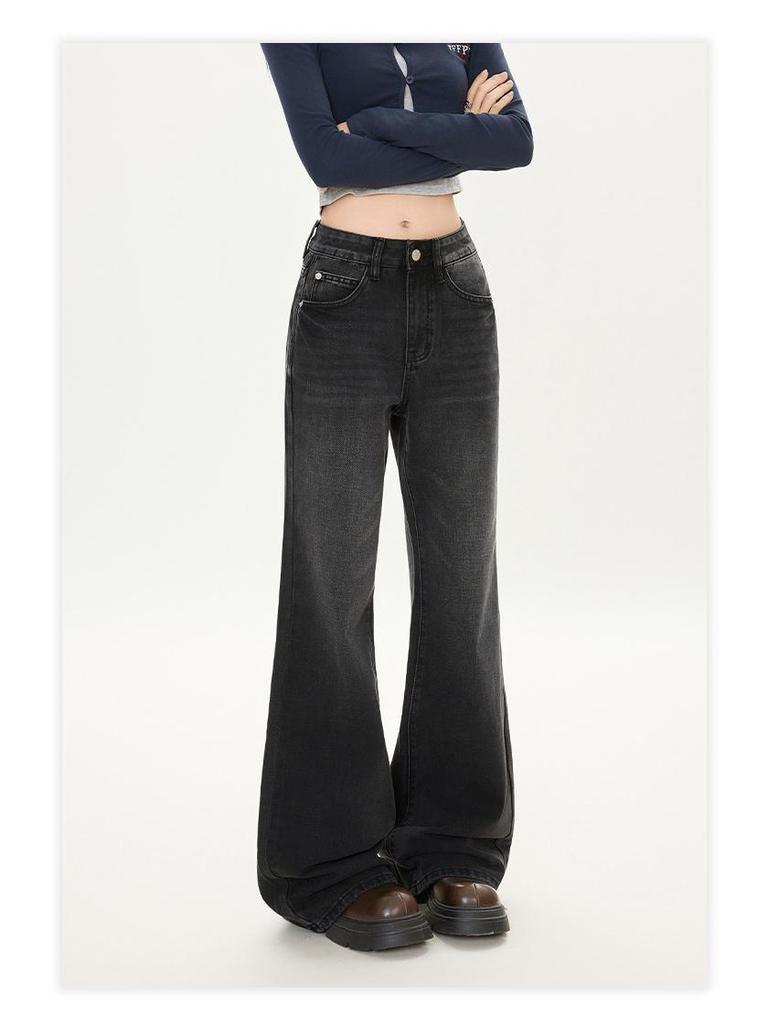 2025 Черно-серые вельветовые джинсы клеш с высокой посадкой и широкими штанинами для женщин