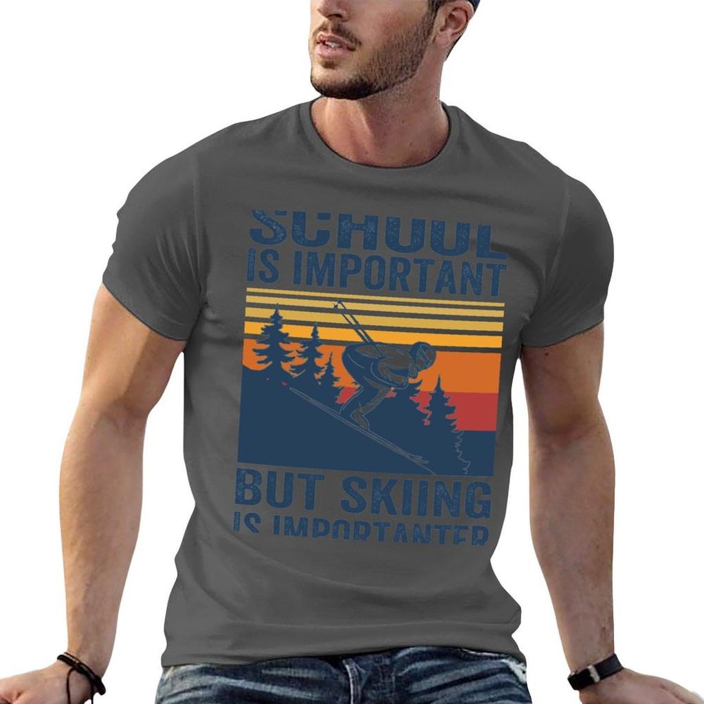 School Is Important But Skiing Is Importanter Retro Funny Skiing Tshirt Fitness Training Breathable Tee