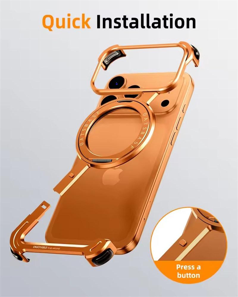 Чехол для телефона Oatsbasf для iPhone 17 Pro/Pro Max/17 Air 16 15 14 13 Pro Max с вращающейся на 360° подставкой, металлический безрамочный, защитный, противоударный, с Magsafe