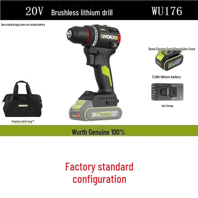 Wickes WU176 Беспроводная бесщеточная электрическая дрель-шуруповерт, 60 Н·м, Литиевая батарея, Пистолетная рукоятка