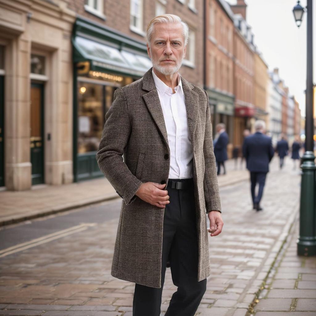 Autumn and Winter Thickened Padded Plaid Woolen Coat Medium and Long Trench Coat Slim Lapel Top Jacket