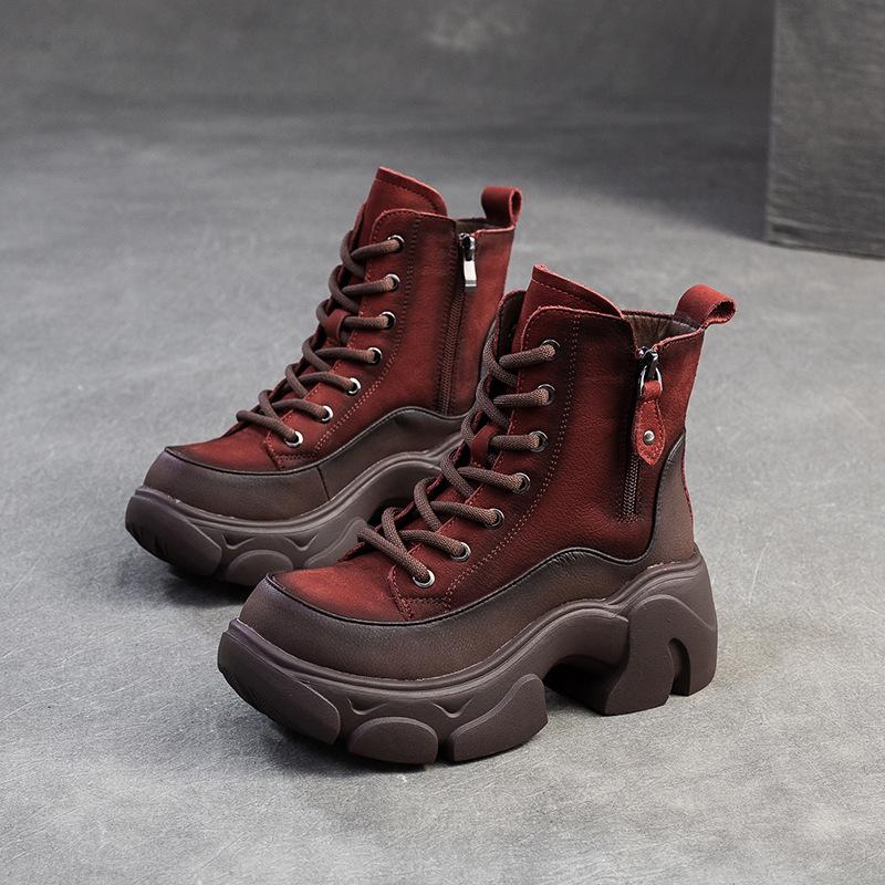 GKTINOO 2025 Зимние Теплые Сапоги из Натуральной Шерсти Женская Обувь Увеличение Роста Натуральная Кожа Толстая Подошва Платформа Короткий Ботинок