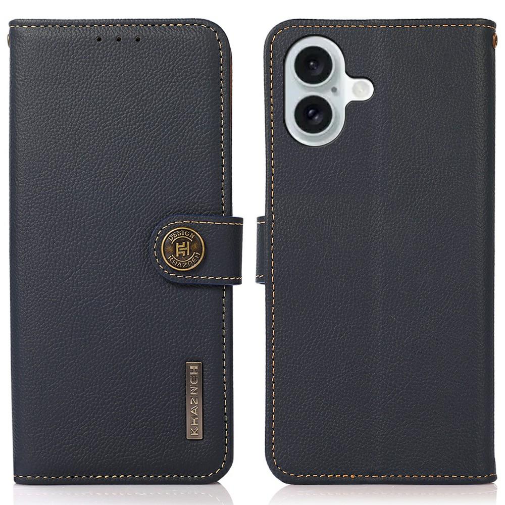 KHAZNEH for iPhone 17 Case Genuine Cow Leather RFID Blocking Wallet Phone Cover