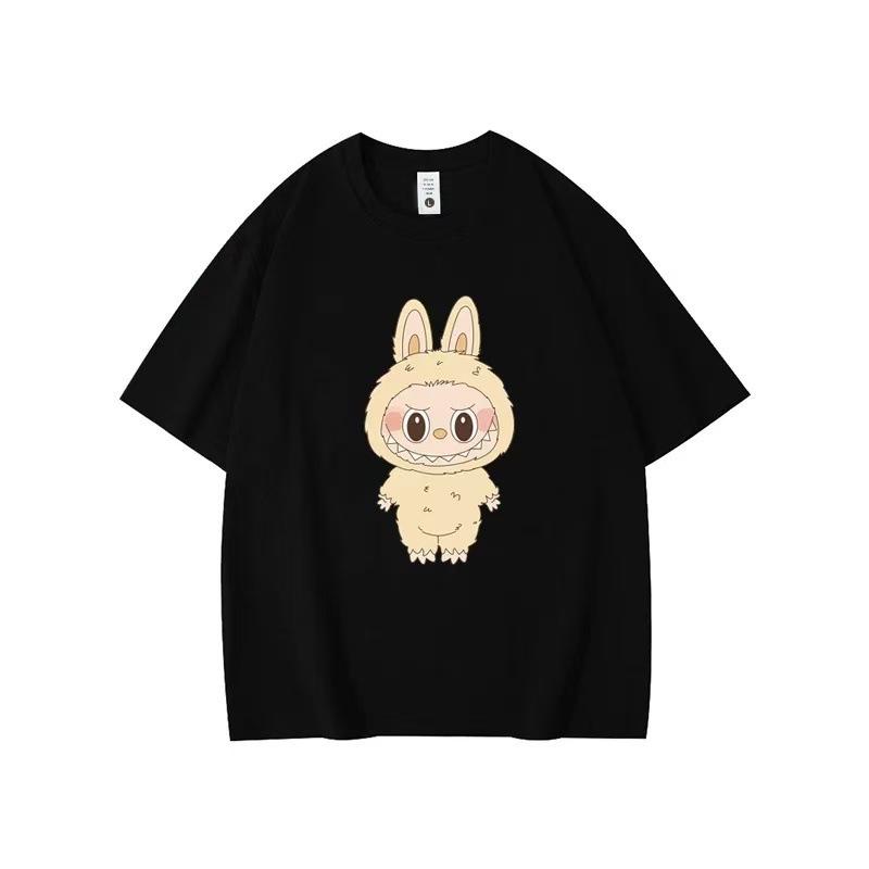 Летний топ с круглым вырезом и принтом с узором Лабубу, модная повседневная женская футболка с коротким рукавом из чистого хлопка