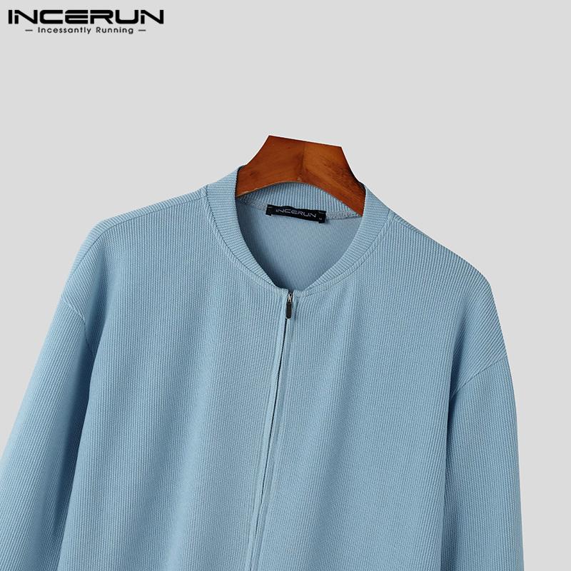 INCERUN Autumn Men Zipper Long Sleeve Knitted Sweaters Casual Rib Pullovers