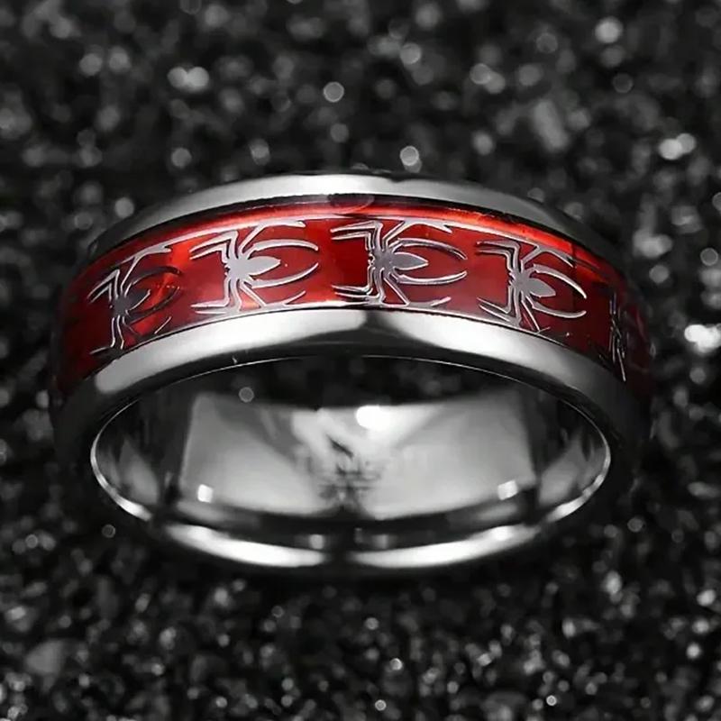 Настраиваемый текст имени 8 мм в ширину инкрустированная красная опаловая бумага + мотив паука титановая сталь мужское кольцо обручальное кольцо из нержавеющей стали