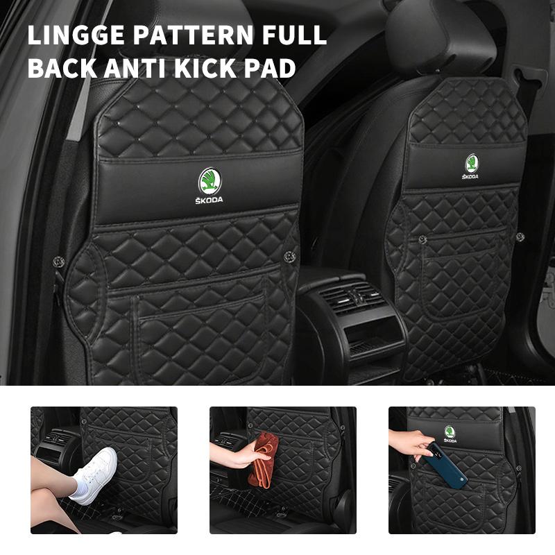 LOLL4 Leather Car Anti-Kick Mats Seat Back Protector Cover Anti-Dirty Storage Bag For Skoda octavia a5 a4 mk1 2 fabia superb rapid mk3