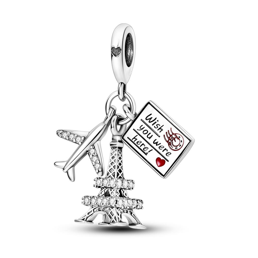 Charms Plata De Ley Copper Travel Dangle Charm Eiffel Tower Beads Fit Charms Bracelet Original Jewelry