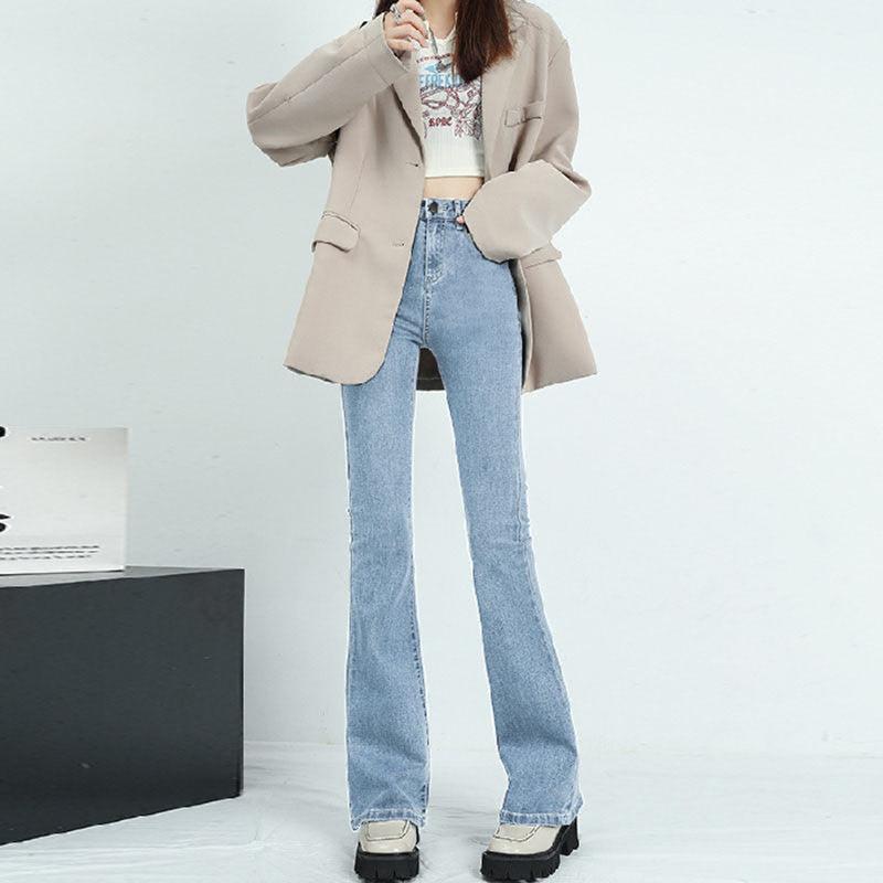 Микроджинсы женские весенне-осенние брюки-клеш с высокой талией длинные брюки джинсовые джинсы