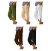 Women Cropped Pants Elastic Waist Wide Leg Beach Pants with Pockets Solid Color Casual Loose Fit Pants
