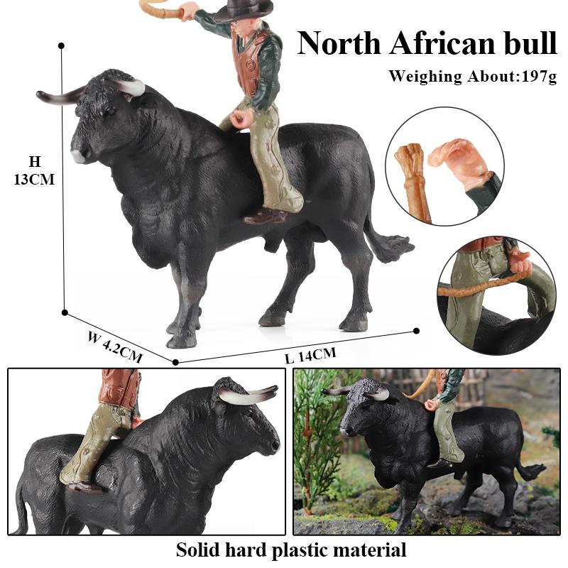 Oenux Фермерские животные Бой быков Ковбой Симуляция Домашняя птица Крупный рогатый скот Теленок Бык Вол Бык Коллекция фигурок ПВХ Модель Игрушка Детский подарок