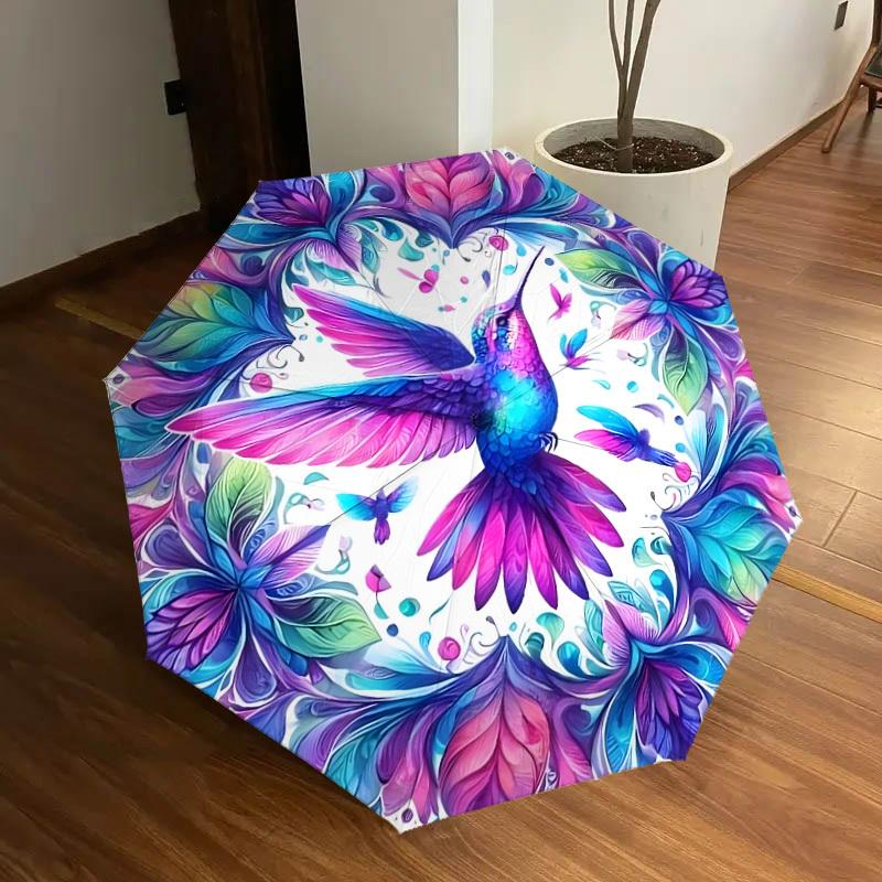 1pc Hummingbird Floral Mandala Artwork Umbrella with Plastic Handle,Suitable for All Seasons Home Travel Outdoor UmbrellaDD1034