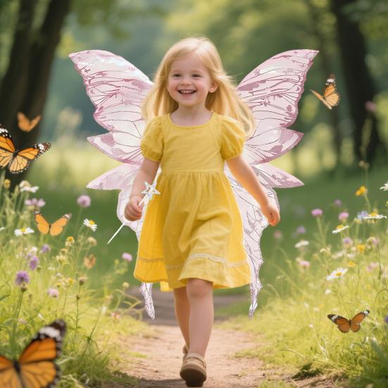 Крылья феи для взрослых и девочек Набор костюма феи-бабочки с цветочной гирляндой, волшебной палочкой, эльфийскими ушами, градиентными органзовыми крыльями бабочки