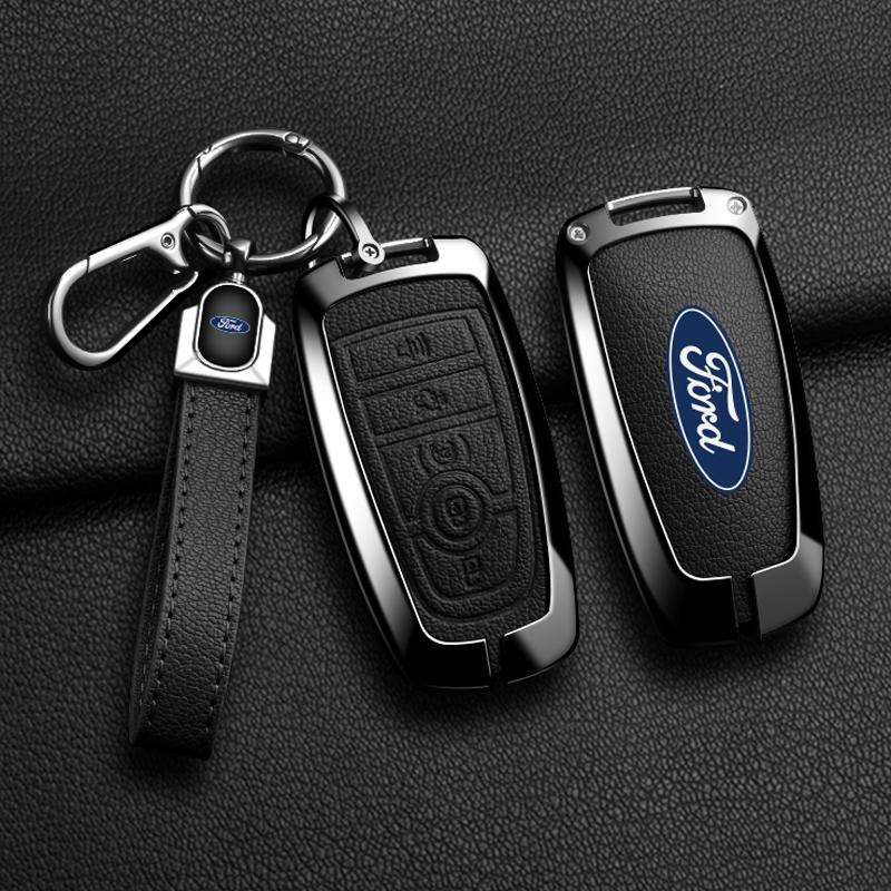 KFUGP1 Alloy Leather Car Key Fob Case Cover for Ford Fusion F150 F250 F350 F450 F550 Edge Explorer Escape Mustang 2018 2019 Protector