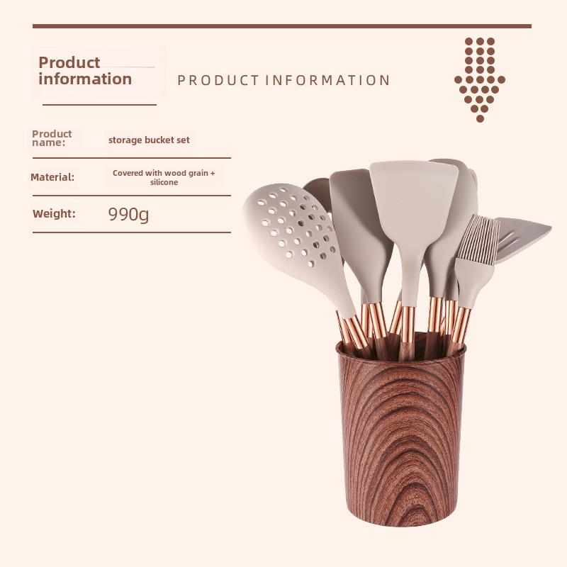 «Набор кухонных принадлежностей из силикона с текстурой под дерево, 10 предметов»: Ложки и лопатки для готовки