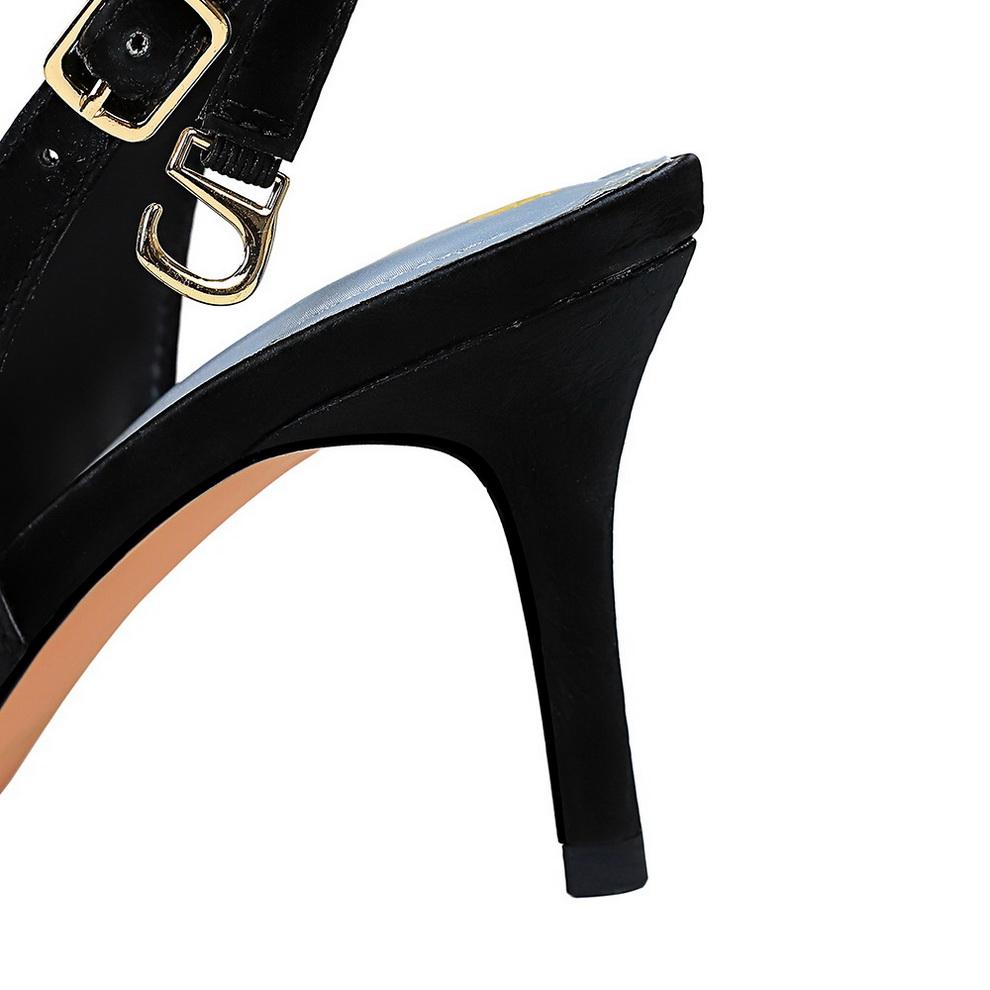 Bigtree European and American Style Banquet Women's Shoes Fine Heel 7cm High Heel Pointed Hollow Metal Square Buckle Single Shoes