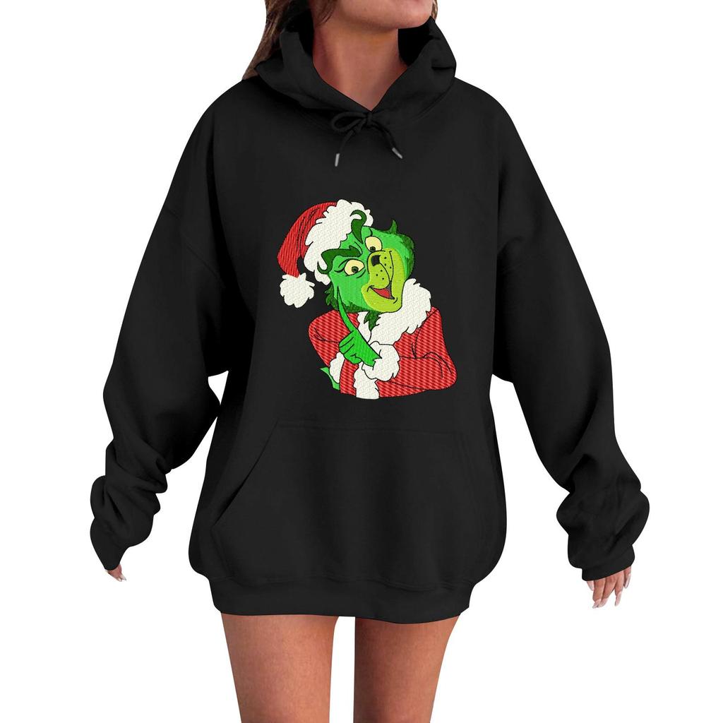 Женский повседневный удобный свитшот с капюшоном, длинным рукавом и рождественским принтом