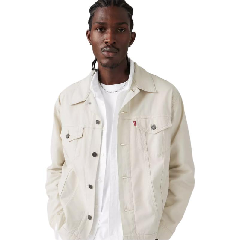 Куртка Levis SS25 из льна и денима, свободного кроя, с заостренным воротником, с логотипом на переднем кармане, мужская, белая A5782-0063