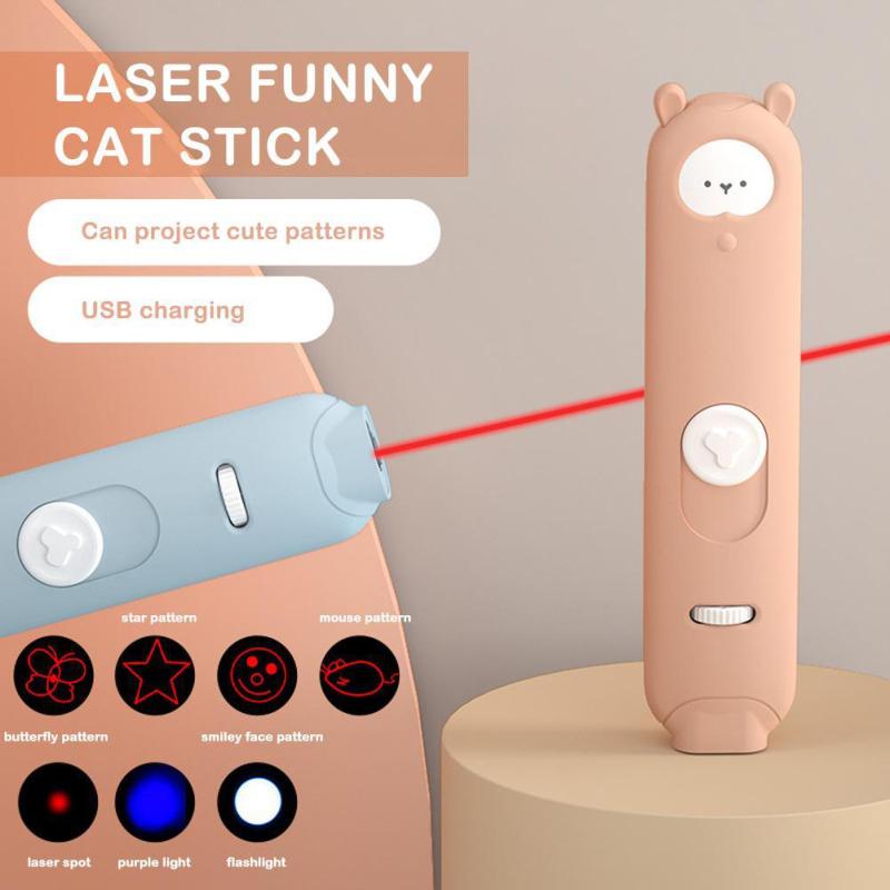 Cat Retractable Laser-pen Usb Rechargeable Double Head Funny Cat Stick Toys With High Elastic Sling