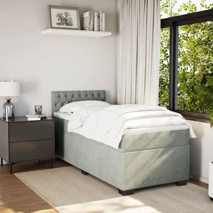 Maison Exclusive - Sommier à lattes de lit et matelas Gris clair 90x200 cm Velours