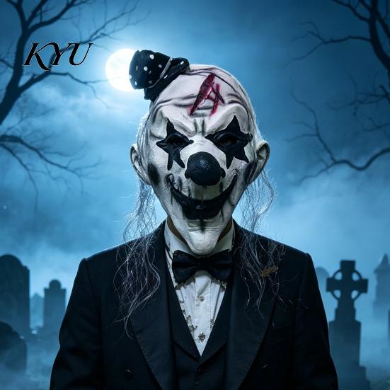 Secret Room Escape Outfit Horror Halloween Latex Masque for Adults, Scary Clown Cosplay Prop, Creepy Party Performance Gear Full Head Hood Costume,