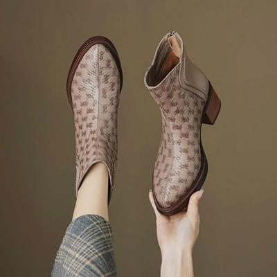 Модные женские ботильоны из кожи на флисовой подкладке, элегантные роскошные туфли на каблуке в стиле Y2k, женская короткая обувь, новинка осени-зимы, ботильоны с острым носком