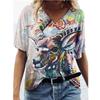 Модные весенние разноцветные принтованные блузки с коротким рукавом и V-образным вырезом футболки повседневные