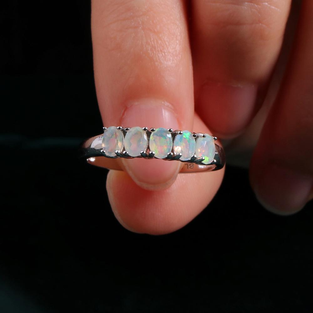 925 Sterling Silver Simple Ring Natural Opal Gemstone Fine Jewelry Opal Cut Ov 3*4mm 5 Pcs Stone Ring