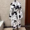 Retro Trendy Atmosphere Irregular Brown Cow Pattern Lapel Loose Environmentally Friendly Fur Coat Medium Long Coat