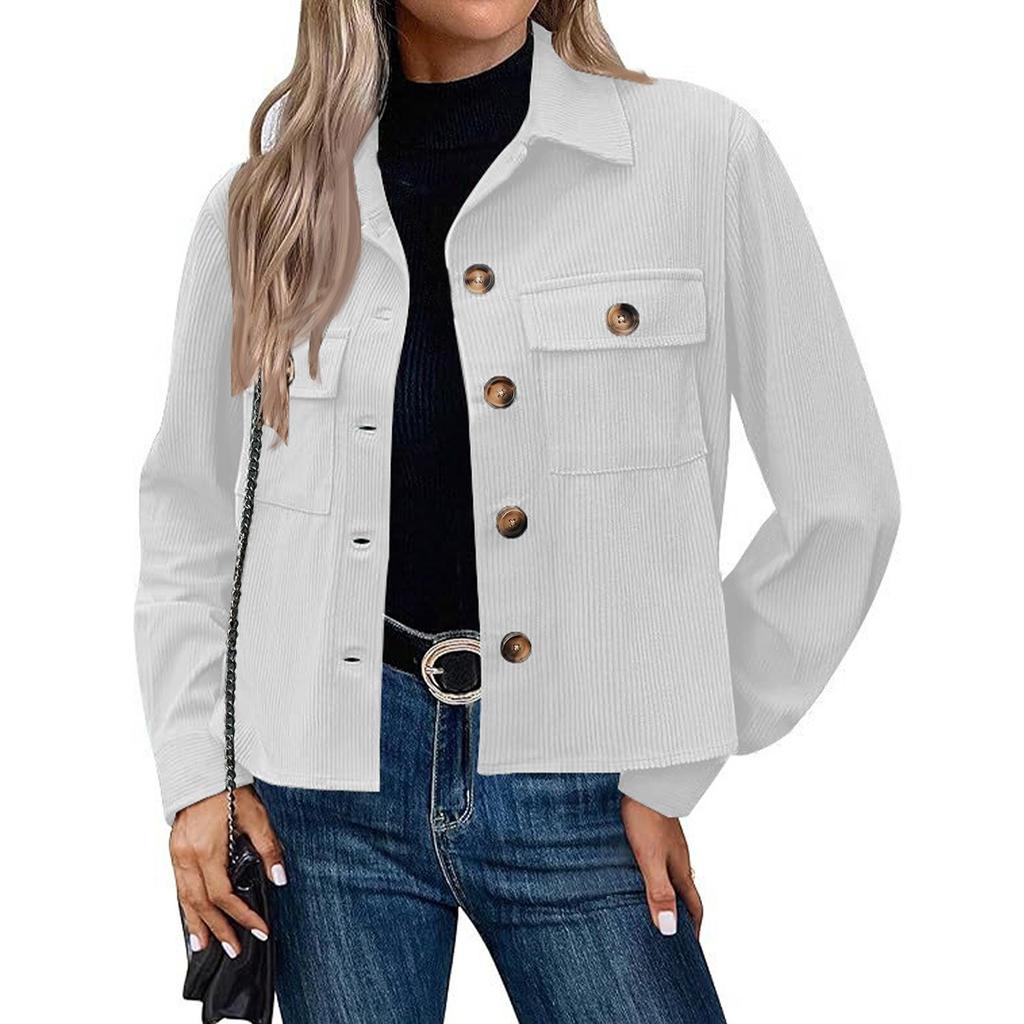 Women's Solid Color Casual Short Corduroy Button Jacket