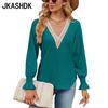 JKAASHDK женские модные повседневные однотонные принты весенне-осенние блузки и рубашки с v-образным вырезом и длинными рукавами