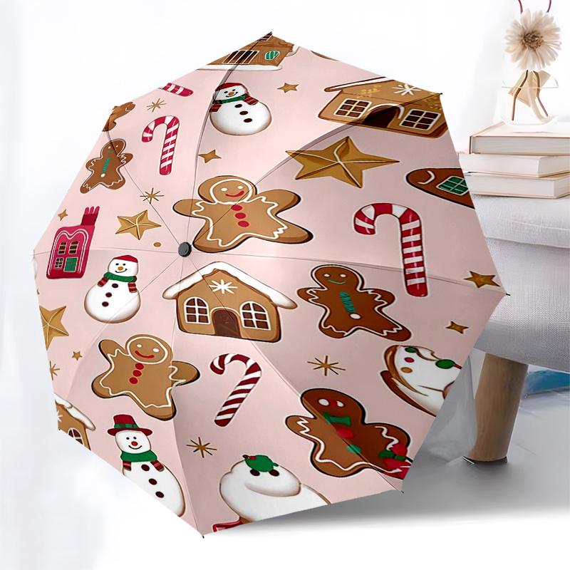 Gingerbread Man Themed Travel Umbrella-8 Ribs Automatic Opening and Closing, Portable Folding Design, Compact and Stylish Umbrella Suitable