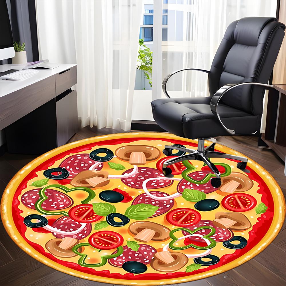1pc Pizza Print Carpet for Office Non Slip, Round Carpet, Soft & Comfortable, Carpet for Office, Lightweight Round Floor Mat