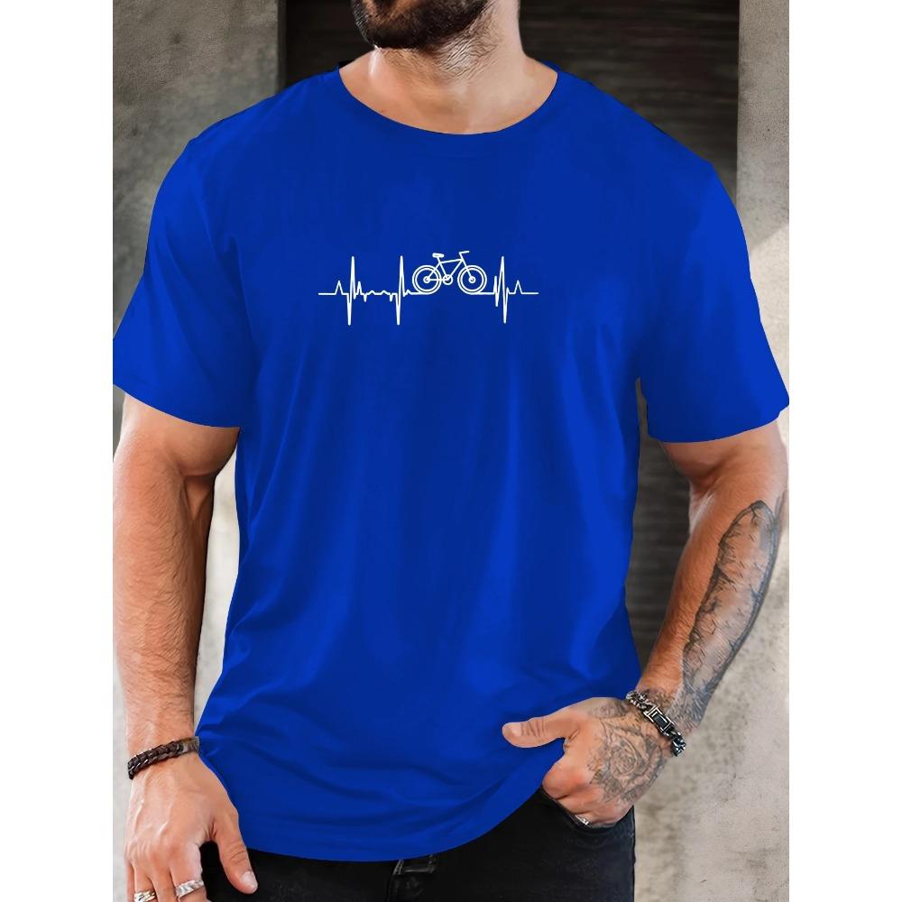 Мужская летняя футболка с коротким рукавом и круглым вырезом, с рисунком сердцебиения велосипеда