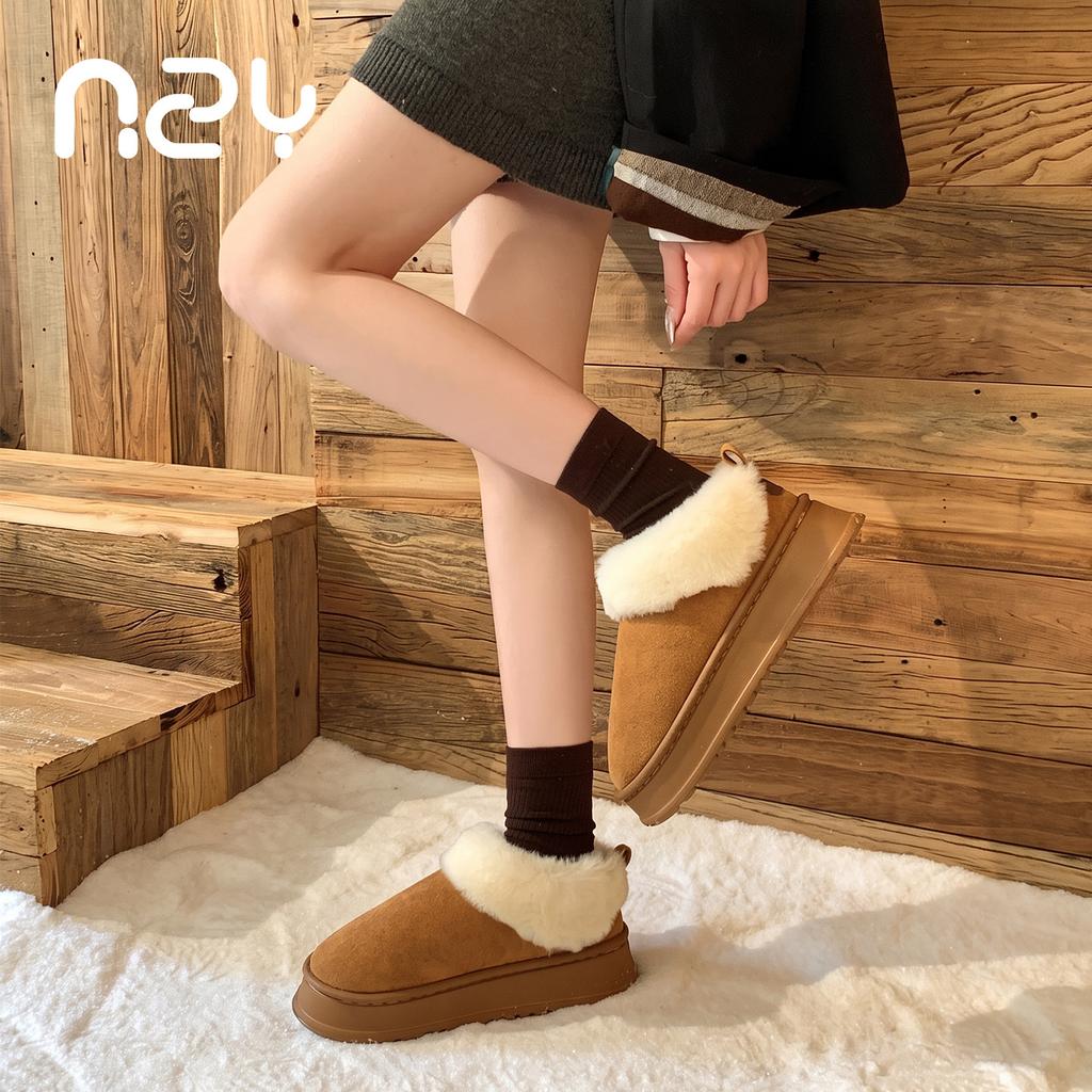 Maillard platform snow boots , velvet and fluffy short tube in autumn and winter, warm and non-slip, can be worn outside, cotton shoes