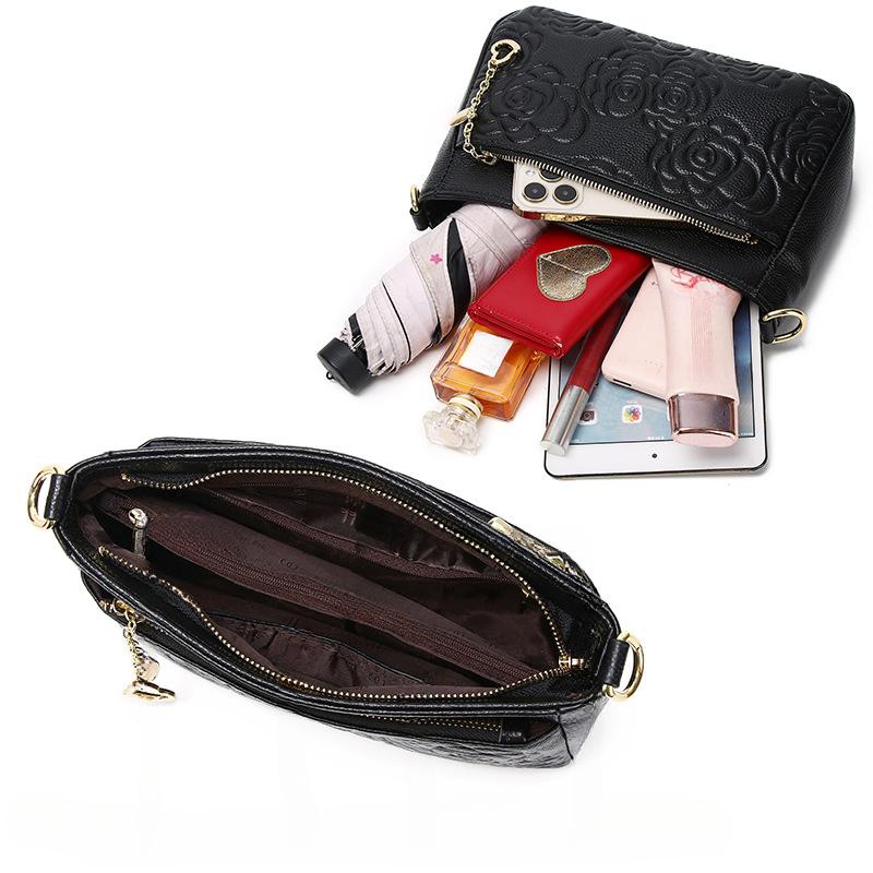 Женская сумка из натуральной кожи Feiya Leather Goods, первый слой, воловья кожа, модная тисненая роза, одно плечо, портативная маленькая квадратная сумка