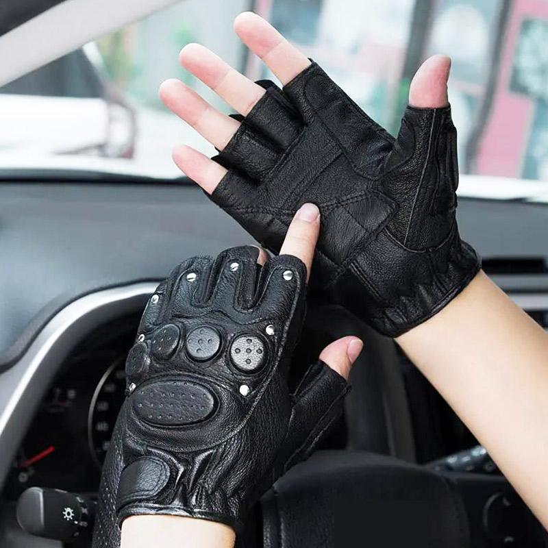 Перчатки из овчины с полупальцами, мужские четырехсезонные перчатки для езды и вождения на мотоцикле, тактические тренировочные нескользящие кожаные перчатки из овчины