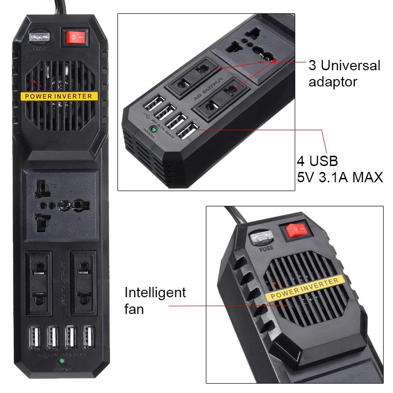 200W Car Cigarette Inverter 12 V To 220 Volt DC To AC Converter 4 USB 3.1A Charger Wave Auto Adapter