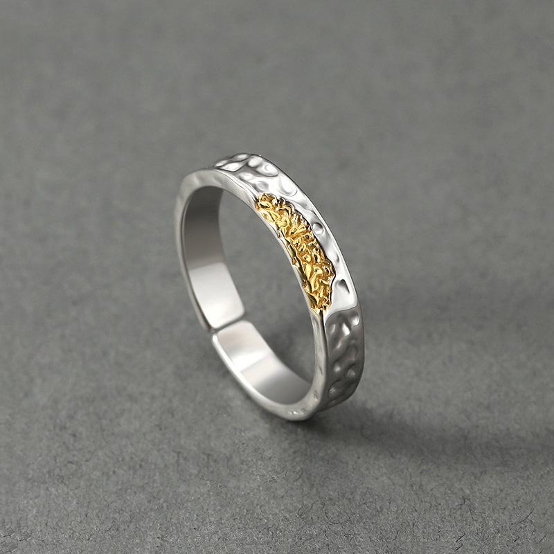 Винтажное золотое кольцо с нерегулярным рисунком ямы, мужские ювелирные изделия, модное индивидуальное мужское одиночное кольцо, серебро 925 пробы, аксессуары для мальчиков