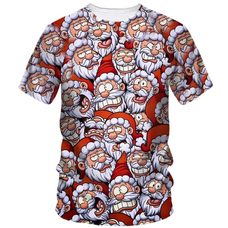 Горячая Рождественская Вечеринка Футболка с 3D-принтом Мужская и Женская Парная Красная Футболка с Коротким Рукавом Вечеринка Топ Большой Размер Свободный Уличный Модный Топ