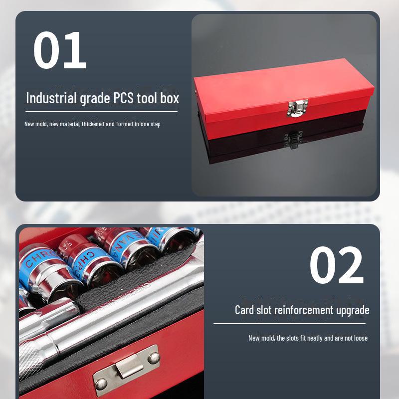 Набор из 12 гаечных ключей с трещоткой двойного назначения из хром-ванадиевой стали с удлинителем и железным футляром