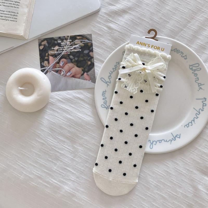 Женские весенне-осенние новые волнистые носки с точками, бантом, сладким кружевом и в стиле балетного ветра
