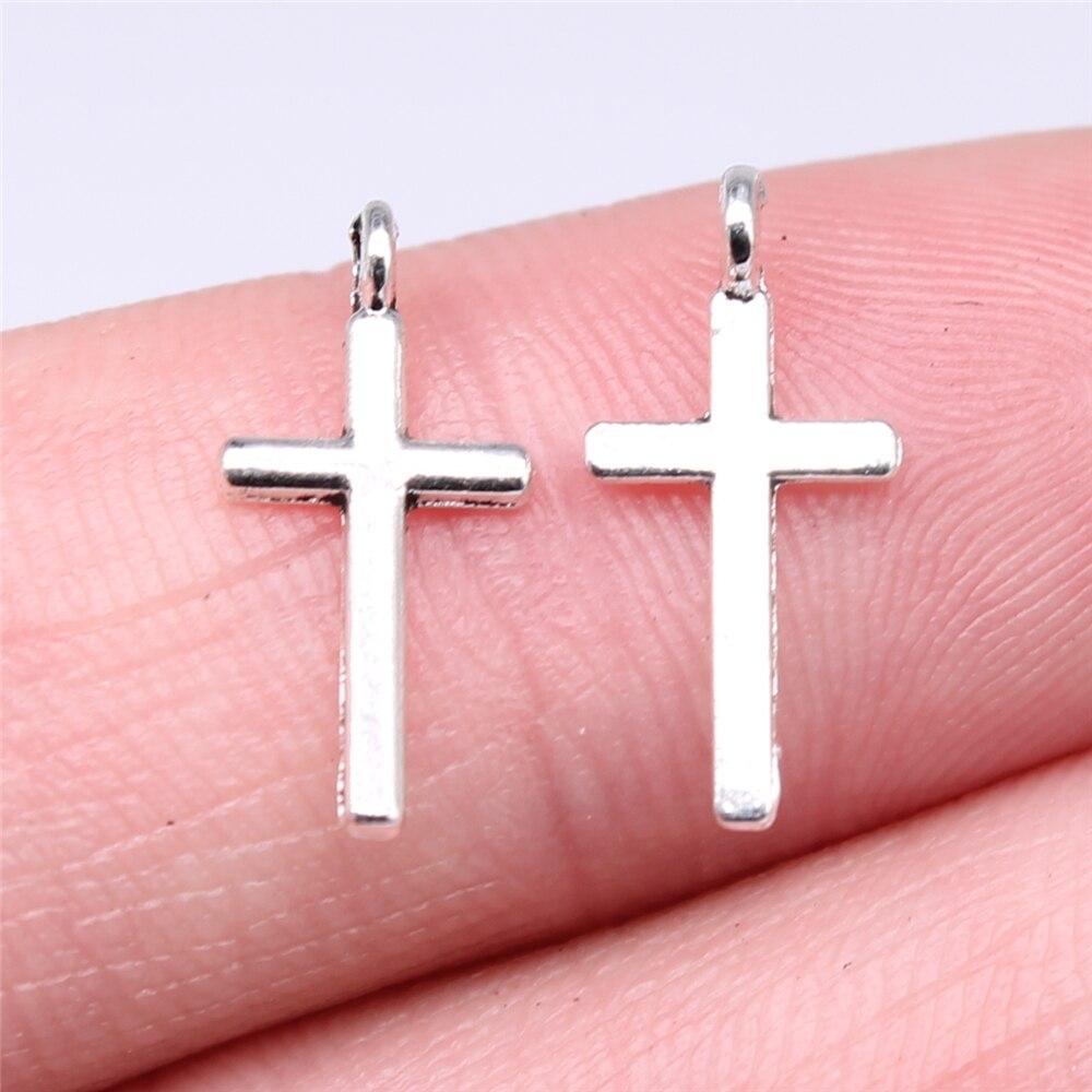 40Pcs Cross Charms Jewelry Making Kit Antique Silver Color 16X7mm