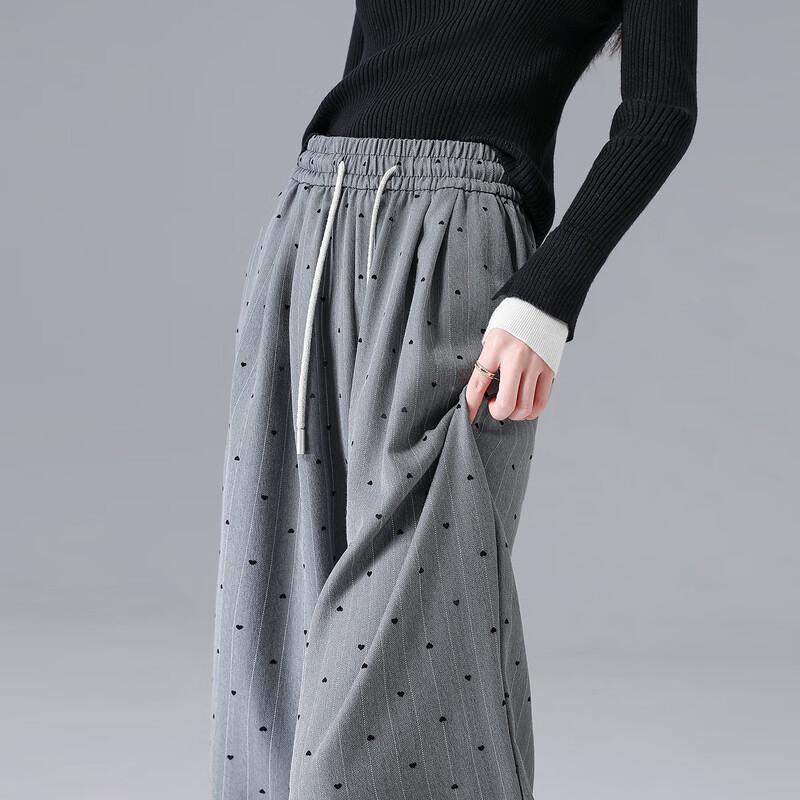 Demana Women's Vintage Heart Flocked Drawstring Casual Pants