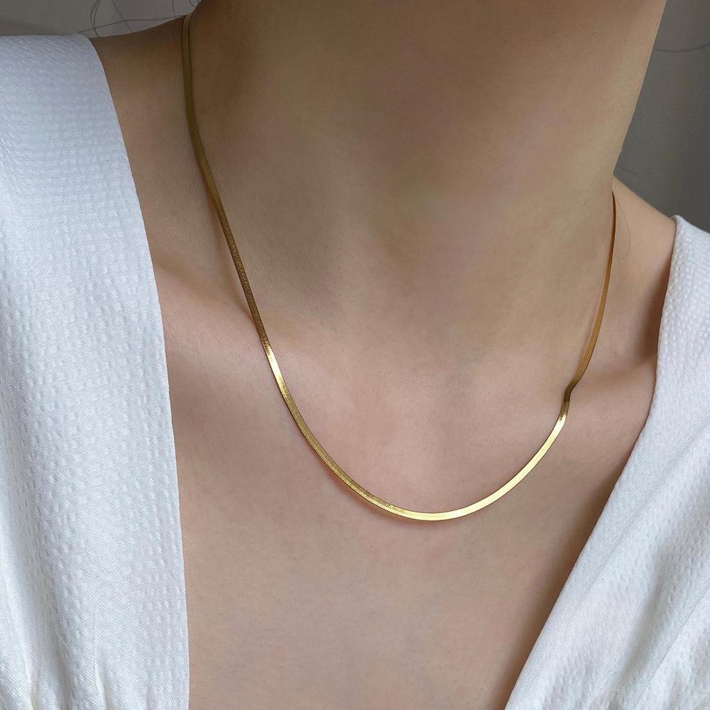 18K Gold Plated Flat Snake Chain Necklace for Women