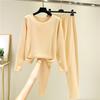 Ladies' Casual And Comfortable Long Sleeved Solid Color With Thick Velvet Sleepwear And Warm Pants Set